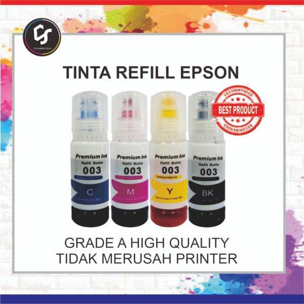 tinta epson 003 compatible OKE 1 Tinta 003 refill compatible untuk Printer Epson L1110 L3110 L3210 L3250 L4150 L5290 Premium Ink Dye Base 70ml CMYK - compatible store
