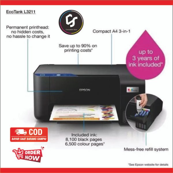 epson L3211 upload 3 Compatible store - Epson Printer L3211 Inkjet All-in-One Print Scan Copy Garansi Resmi Indonesia Network Ready USB A4 A5 A6 B5 C6 DL